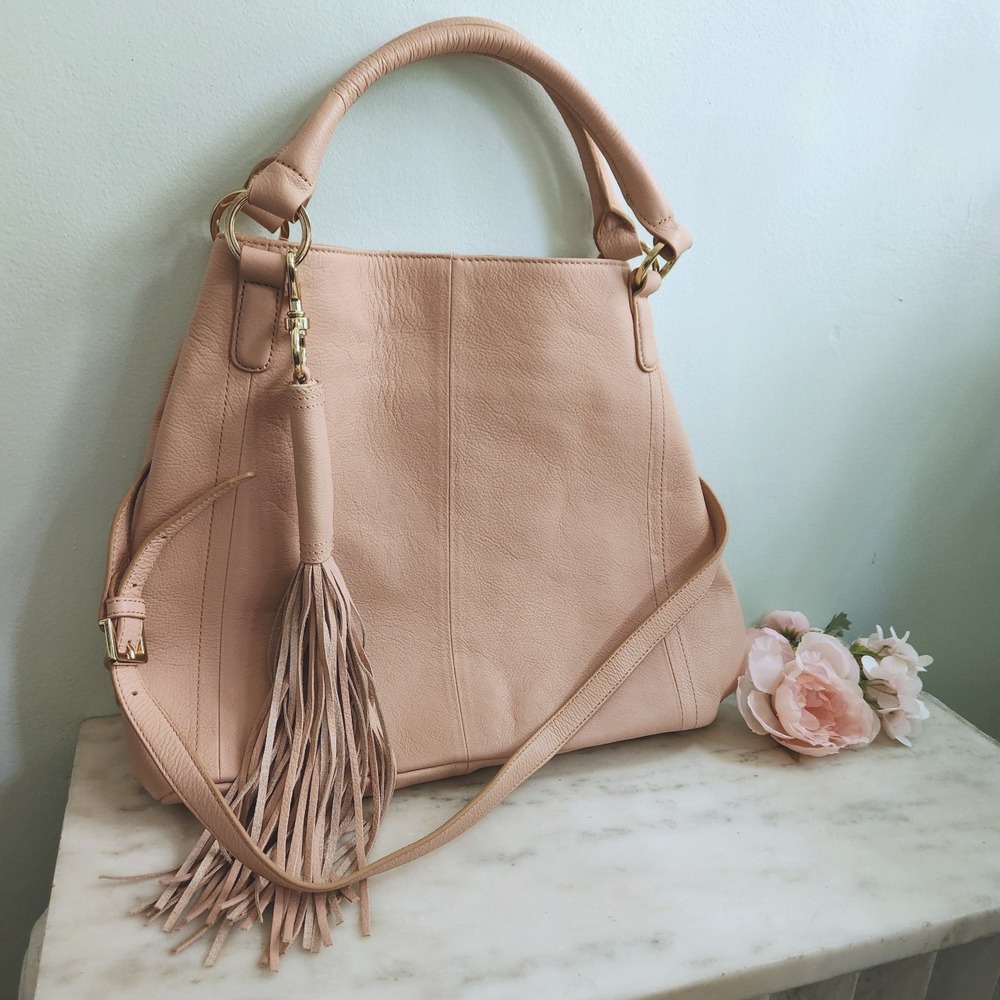 G.I.L.I. Leather Large Roma Tote Bag Weekender Pink Purse Tassel